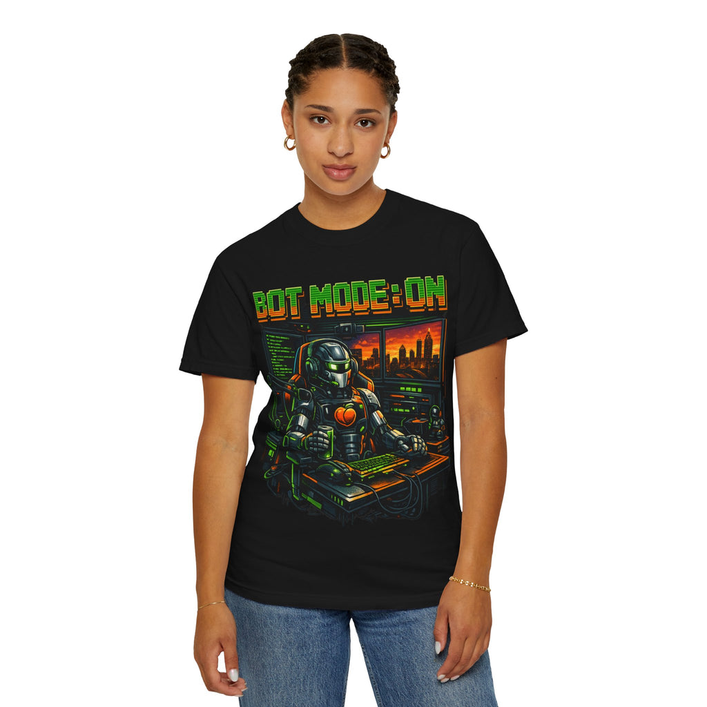 Bot Mode On T-Shirt — Retro Cyberpunk Robot Gamer Tee