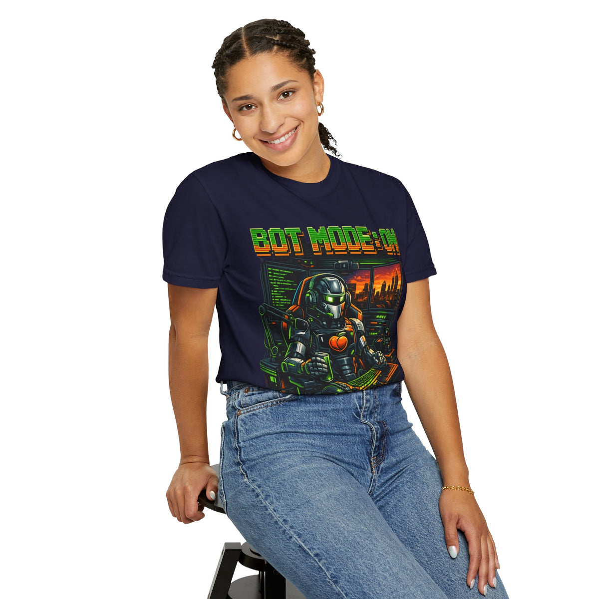 Bot Mode On T-Shirt — Retro Cyberpunk Robot Gamer Tee