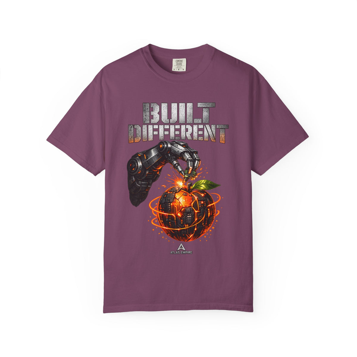 Built Different T-Shirt — Futuristic Robotic Hand & Orange Graphic Tee
