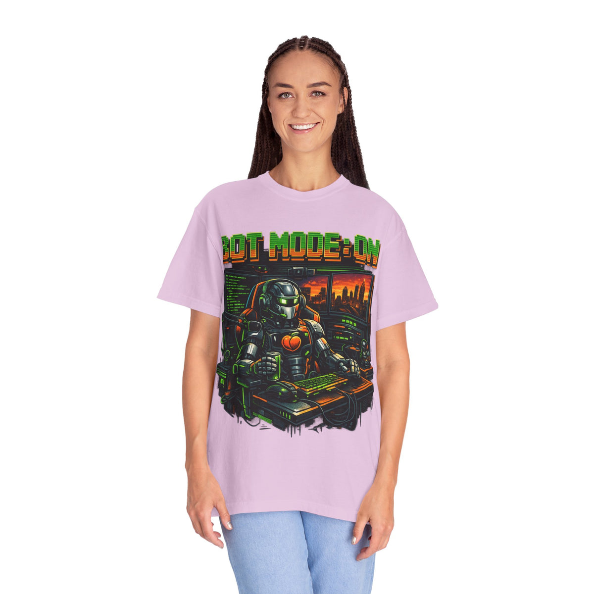 Bot Mode On T-Shirt — Retro Cyberpunk Robot Gamer Tee