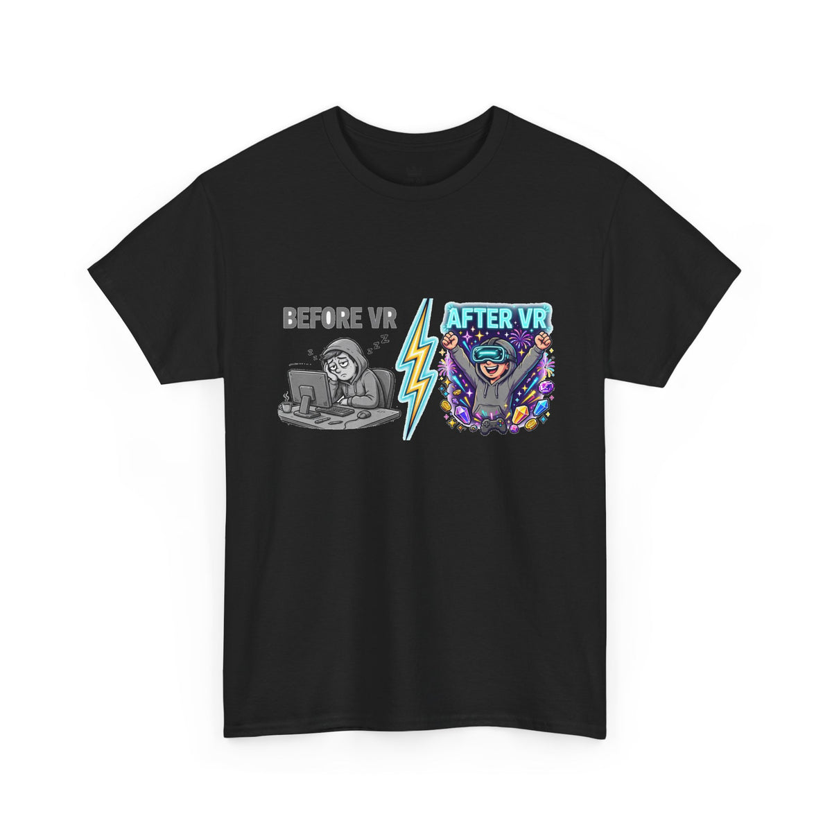 Before VR / After VR T-Shirt — Funny Gamer VR Reality Contrast Tee