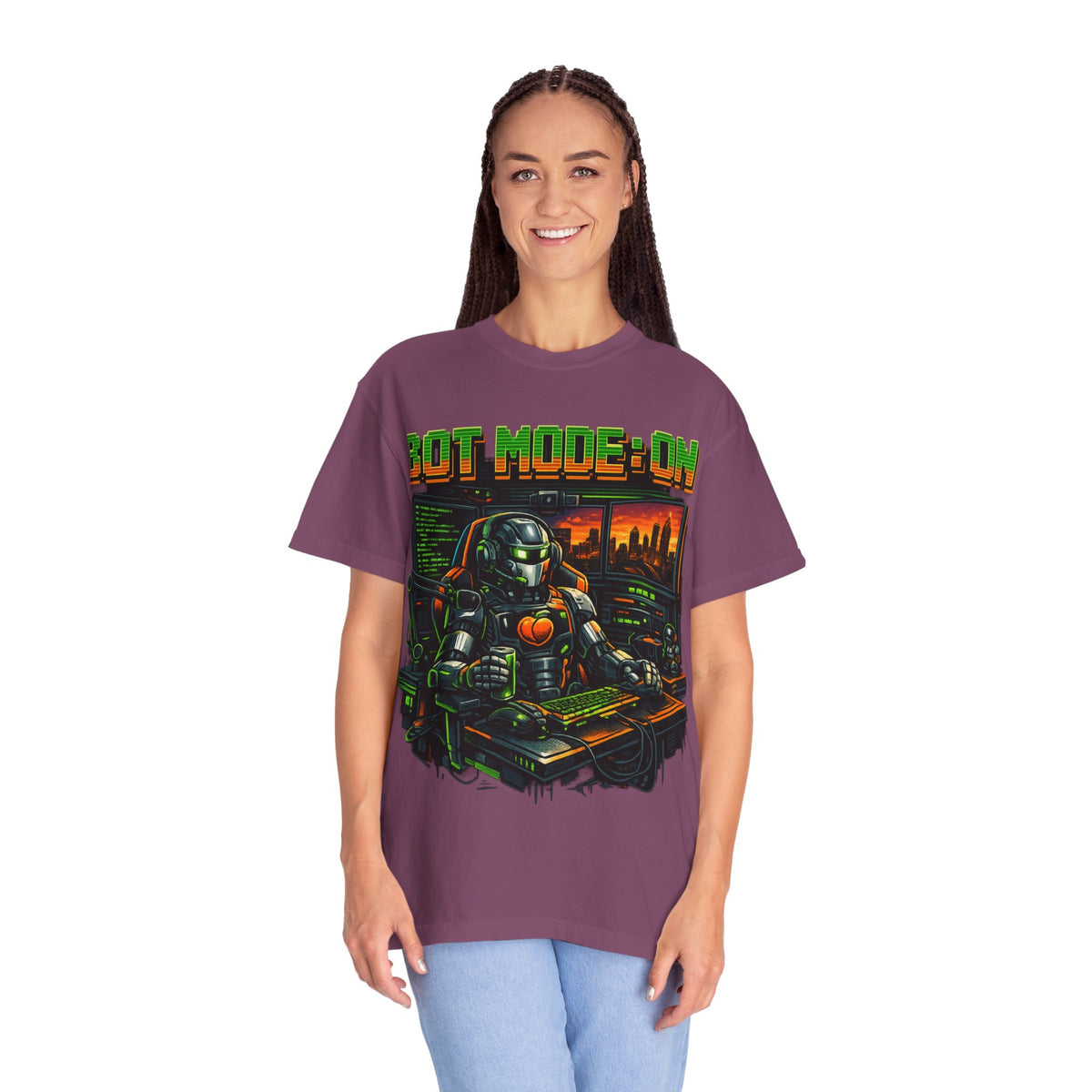 Bot Mode On T-Shirt — Retro Cyberpunk Robot Gamer Tee
