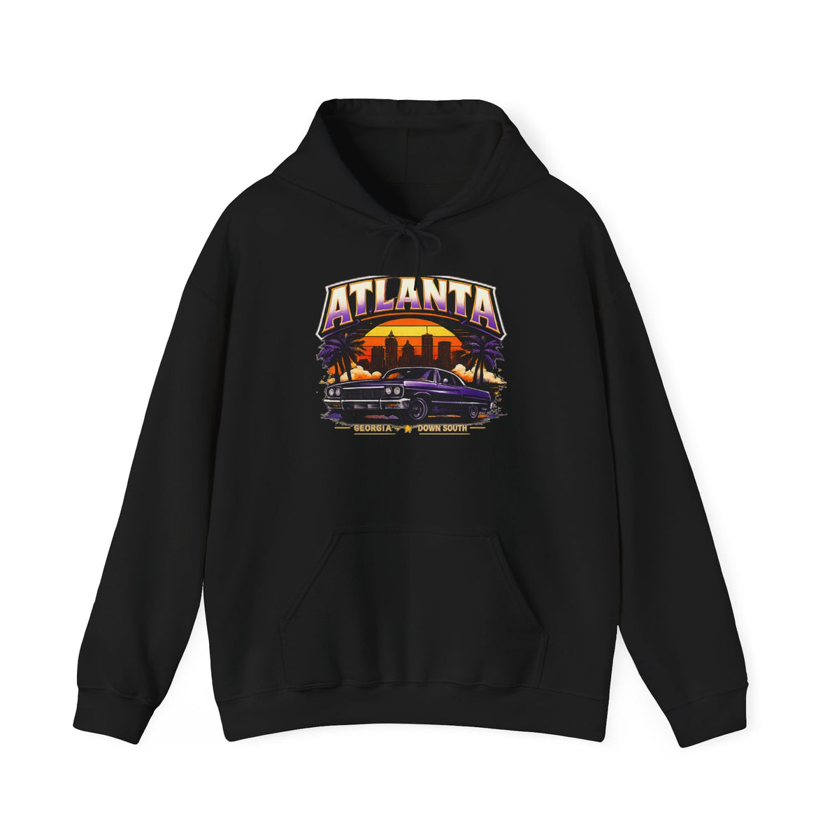 Atlanta Vintage Sunset Hoodie - Retro Car & Skyline Pullover