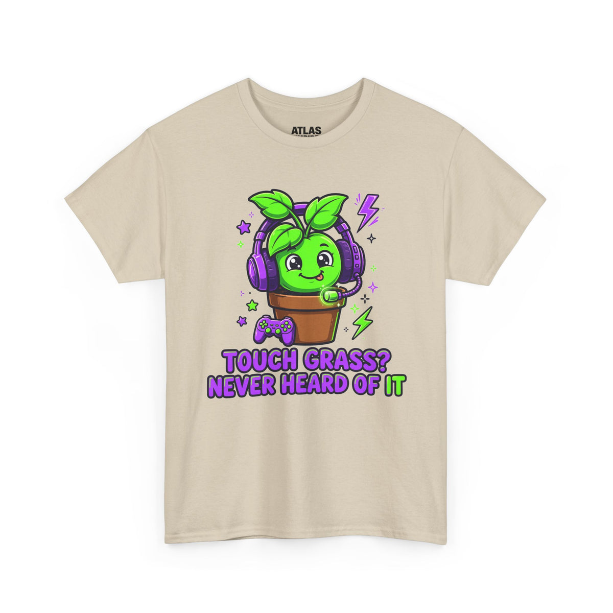 Plant Gamer T‑Shirt — 'Touch Grass? Never Heard of It' Cute Potted Plant Gaming Tee