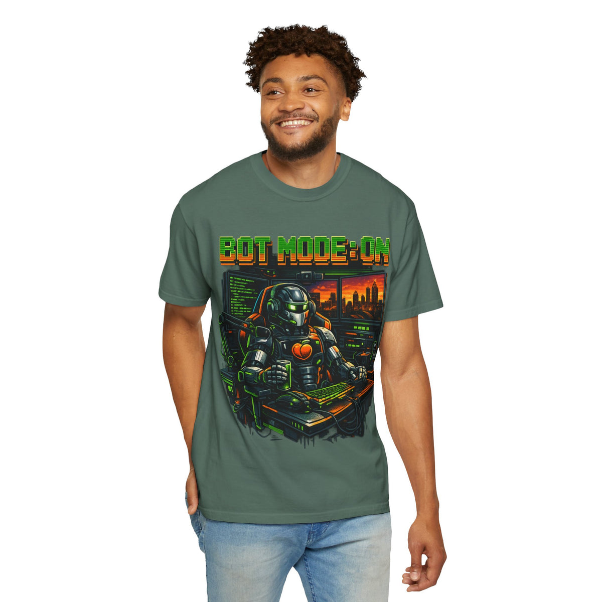 Bot Mode On T-Shirt — Retro Cyberpunk Robot Gamer Tee