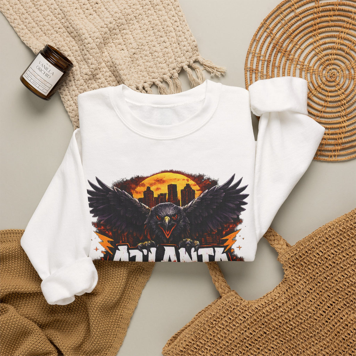 Atlanta Raven Graphic Sweatshirt – City Skyline Vintage Motorcycle Design