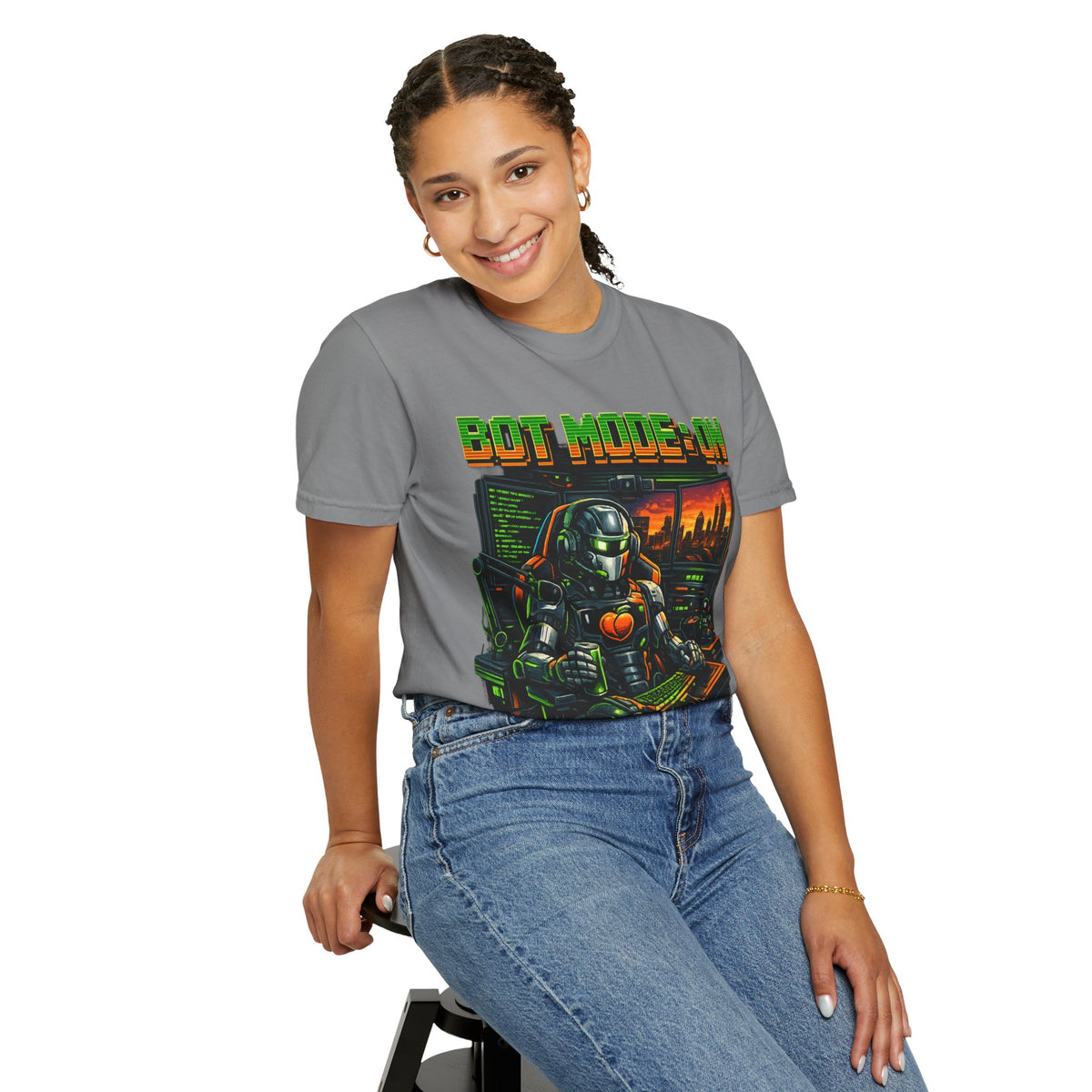 Bot Mode On T-Shirt — Retro Cyberpunk Robot Gamer Tee