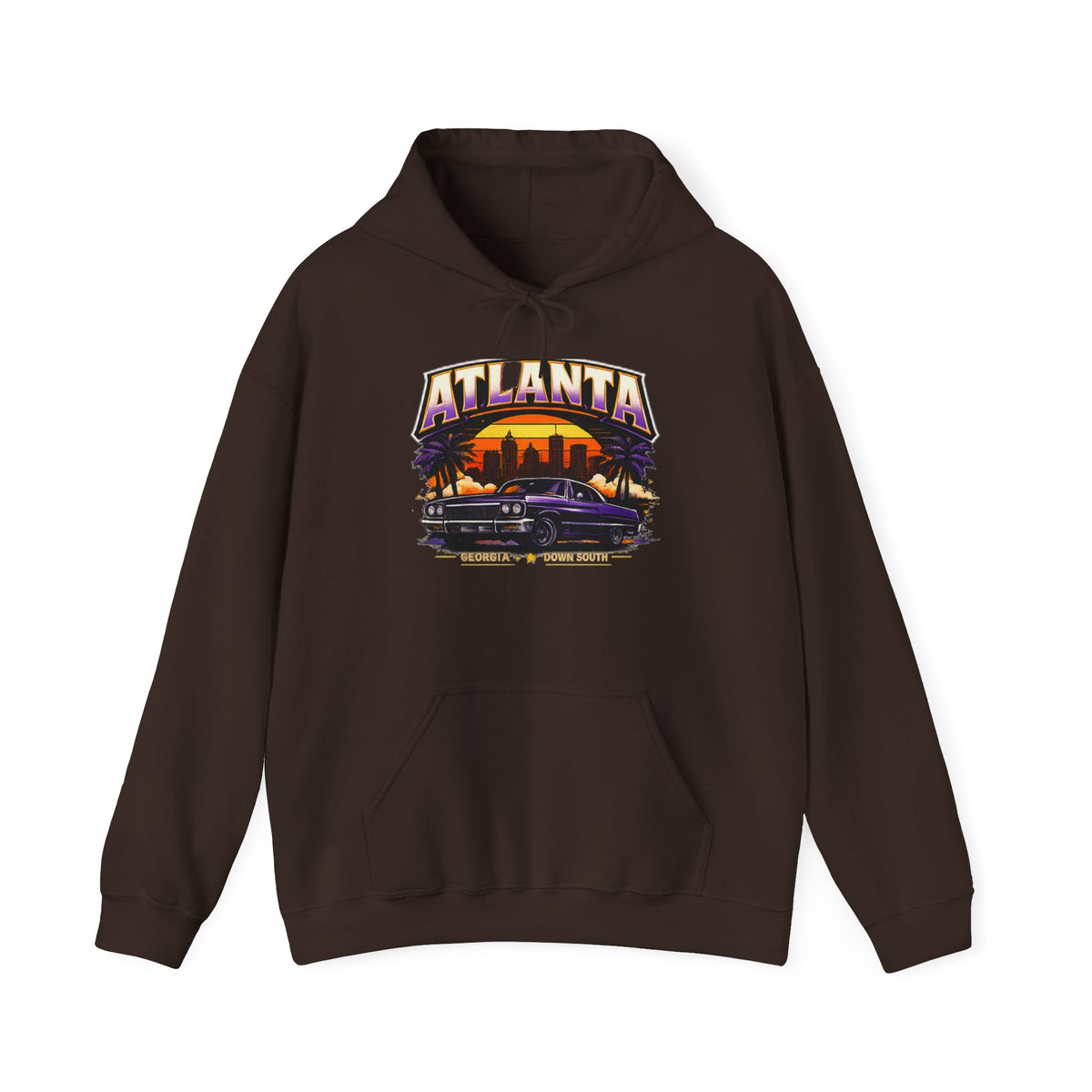 Atlanta Vintage Sunset Hoodie - Retro Car & Skyline Pullover