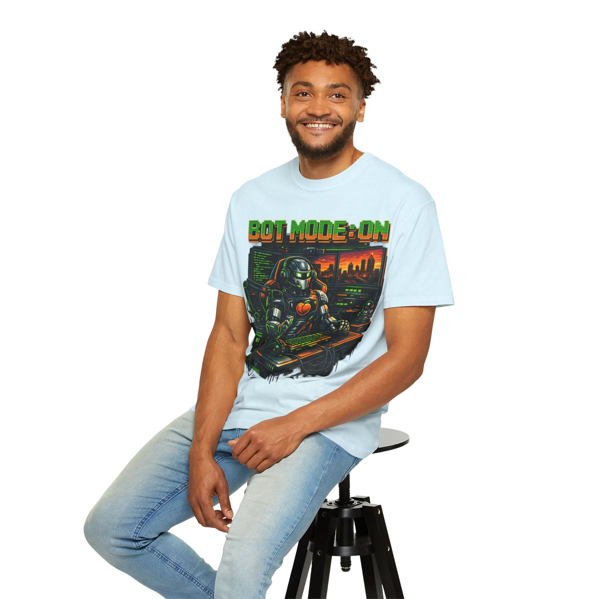 Bot Mode On T-Shirt — Retro Cyberpunk Robot Gamer Tee