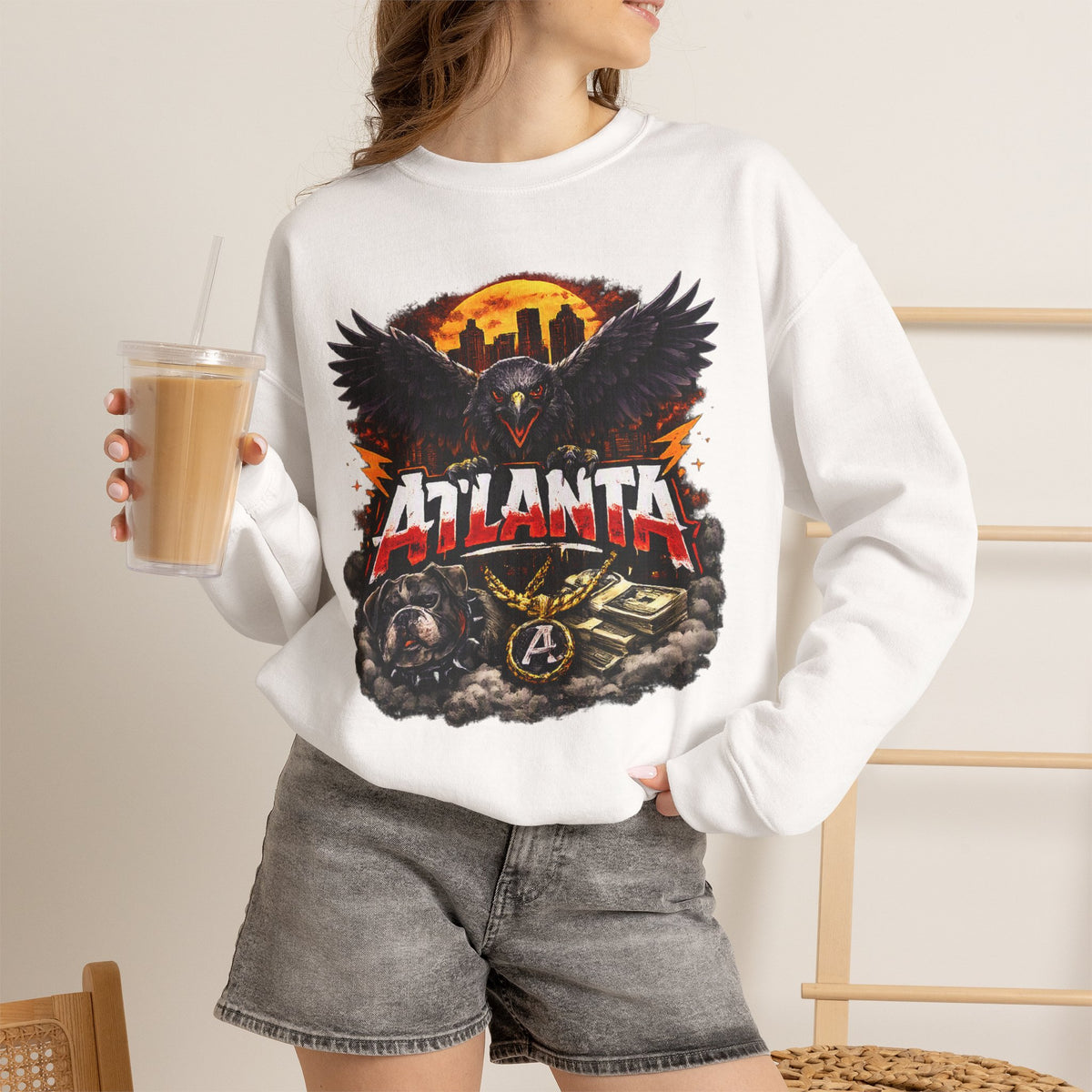 Atlanta Raven Graphic Sweatshirt – City Skyline Vintage Motorcycle Design