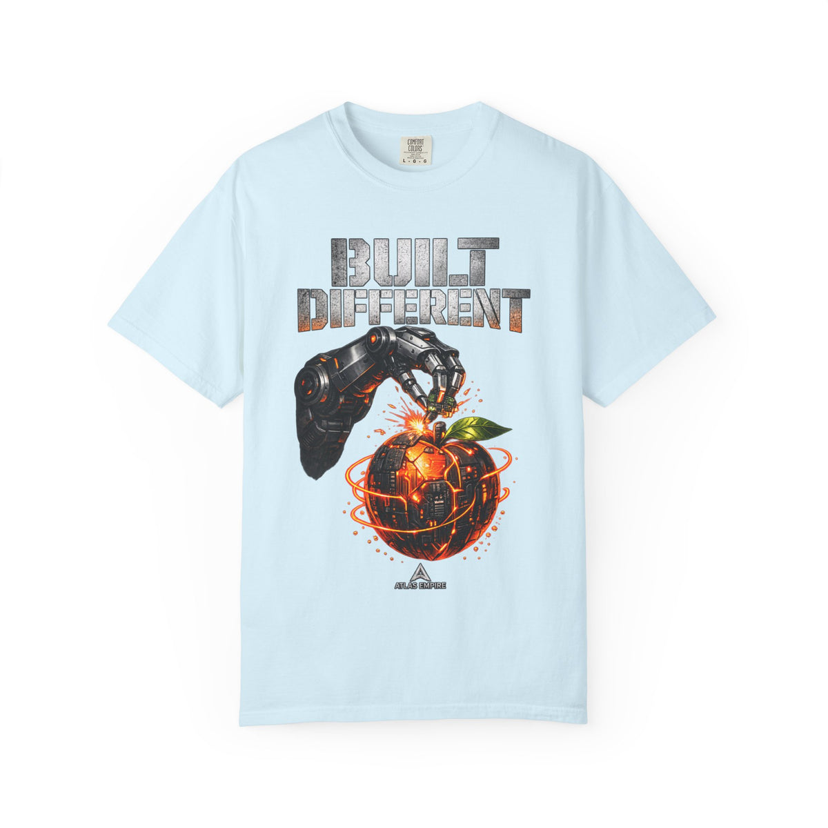 Built Different T-Shirt — Futuristic Robotic Hand & Orange Graphic Tee