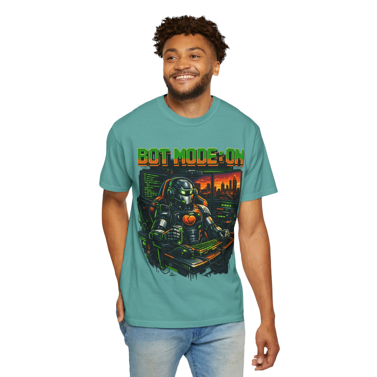 Bot Mode On T-Shirt — Retro Cyberpunk Robot Gamer Tee