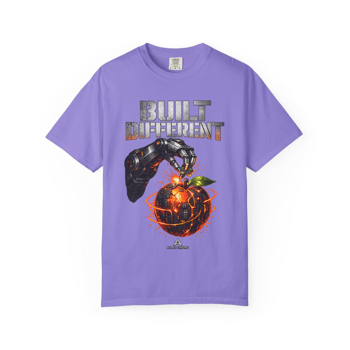 Built Different T-Shirt — Futuristic Robotic Hand & Orange Graphic Tee