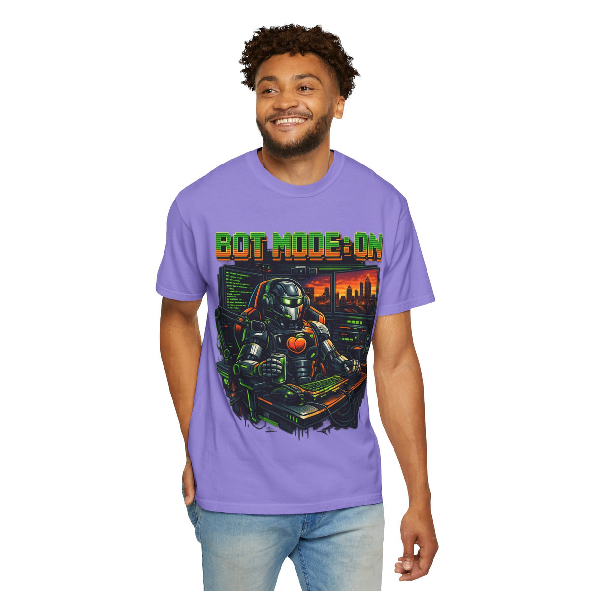 Bot Mode On T-Shirt — Retro Cyberpunk Robot Gamer Tee