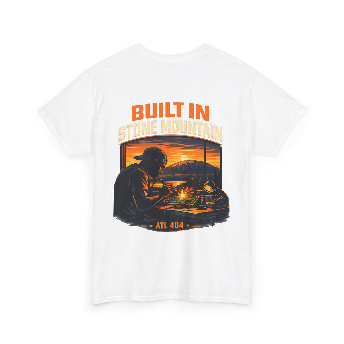 Built in Stone Mountain T-Shirt — Atlanta Welder Retro Sunset Back Print