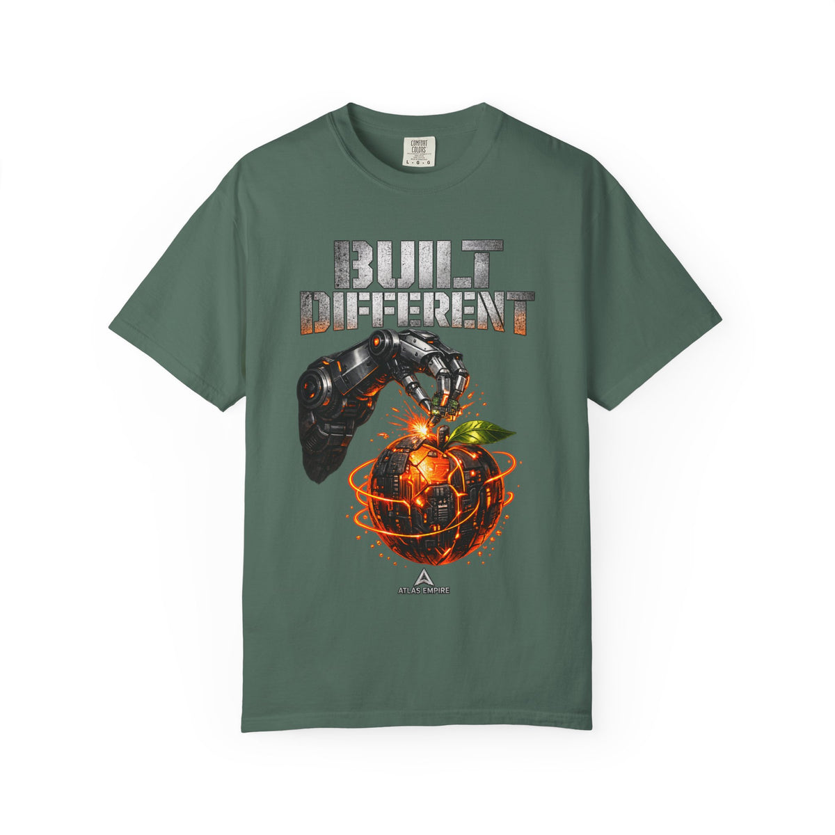 Built Different T-Shirt — Futuristic Robotic Hand & Orange Graphic Tee