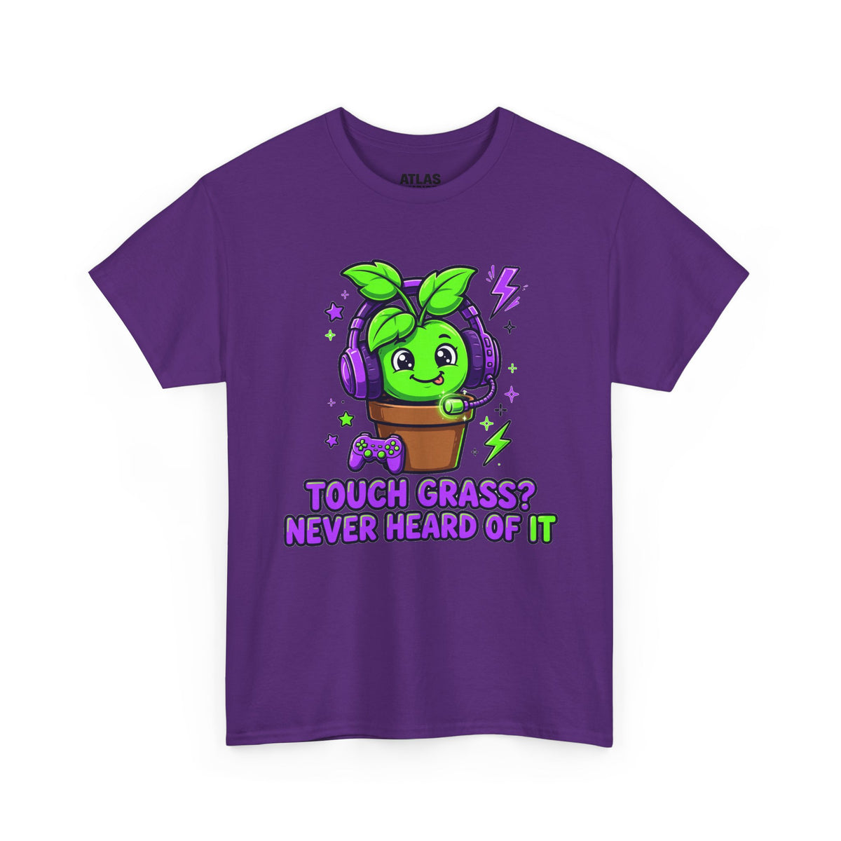 Plant Gamer T‑Shirt — 'Touch Grass? Never Heard of It' Cute Potted Plant Gaming Tee