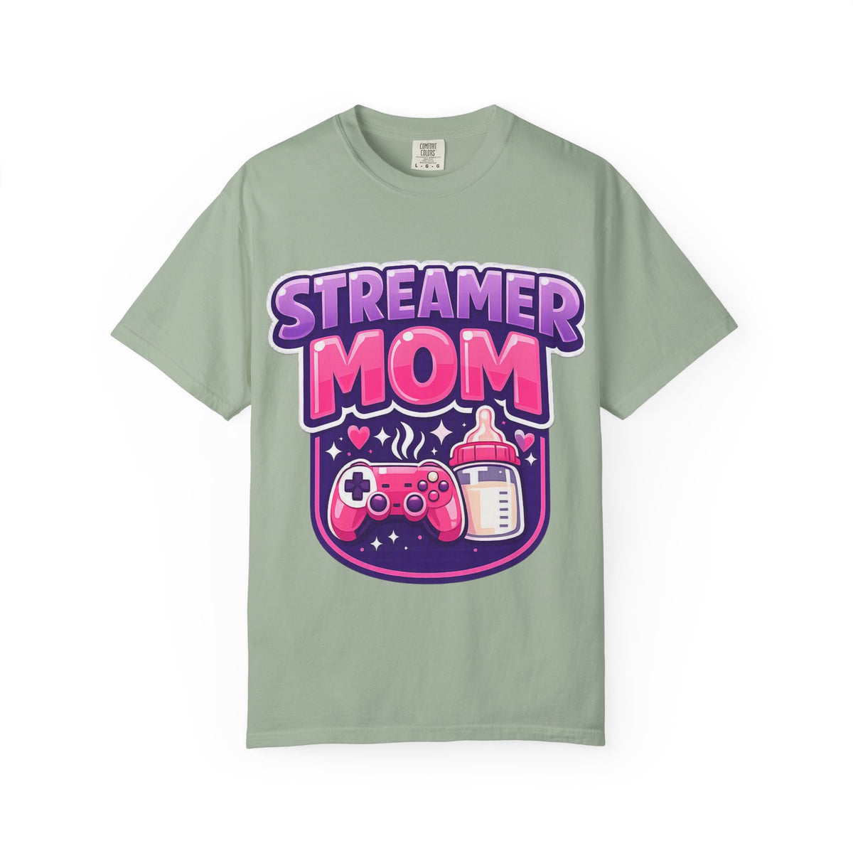 Streamer Mom T-Shirt — Gamer Mom Graphic Tee with Controller & Baby Bottle