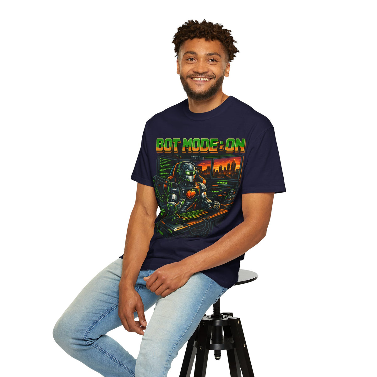 Bot Mode On T-Shirt — Retro Cyberpunk Robot Gamer Tee