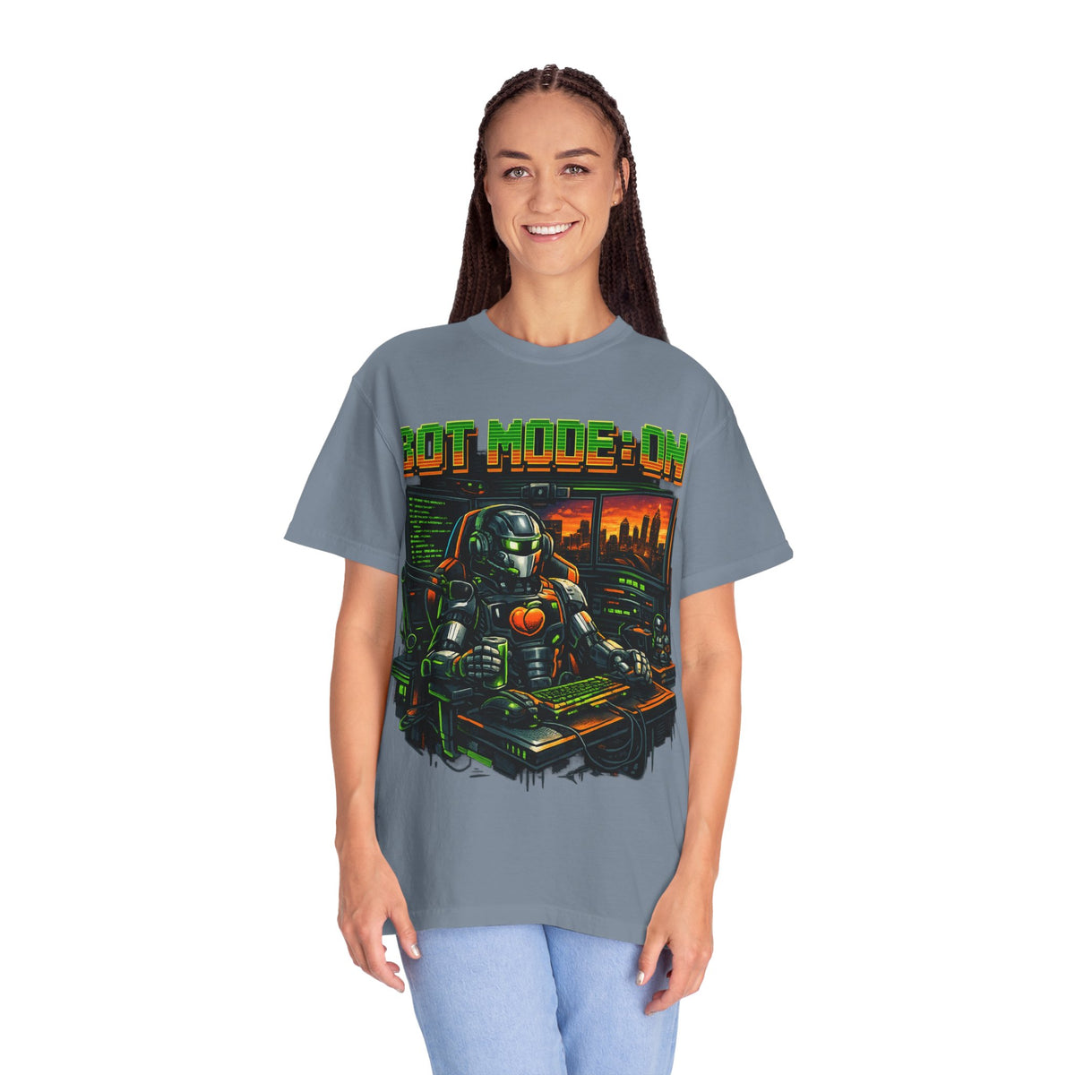 Bot Mode On T-Shirt — Retro Cyberpunk Robot Gamer Tee