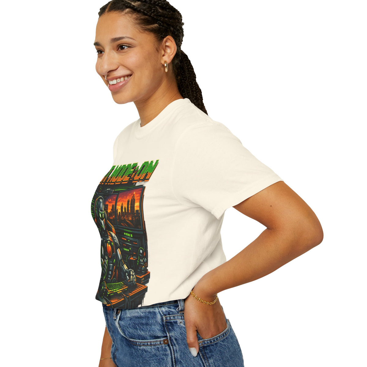 Bot Mode On T-Shirt — Retro Cyberpunk Robot Gamer Tee