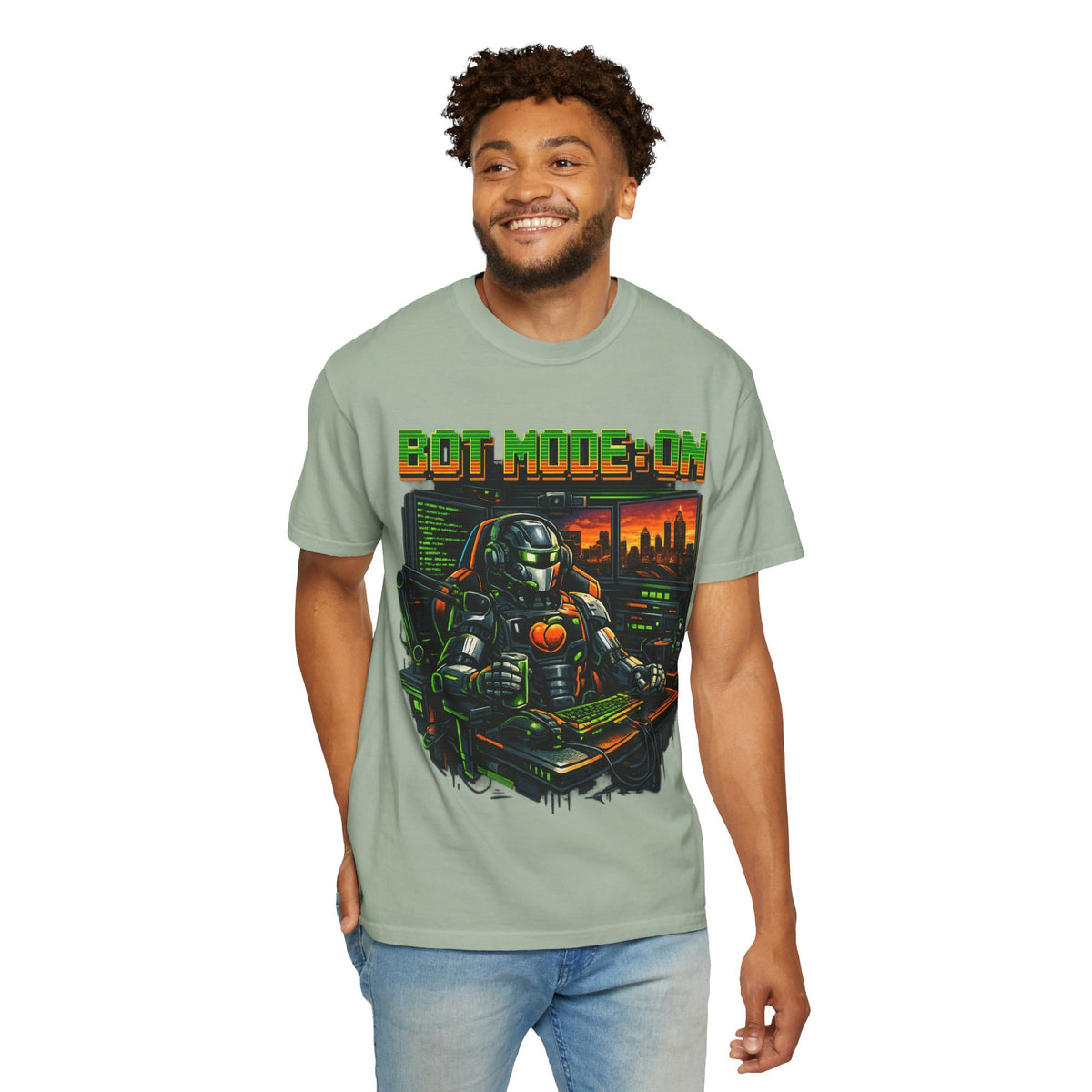 Bot Mode On T-Shirt — Retro Cyberpunk Robot Gamer Tee